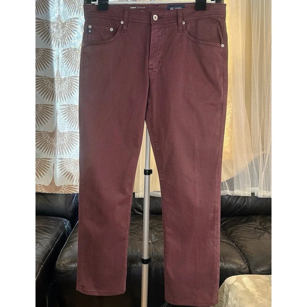 AG Adriano Goldschmied The Everett Pants Mens 38x32 Maroon Slim Straight Stretch